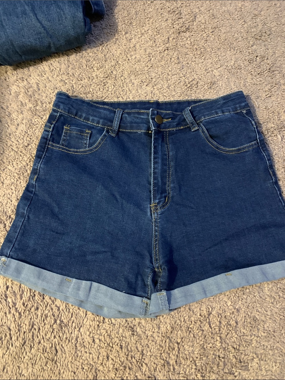 SHEIN Dark Blue Rolled Hem Denim Shorts